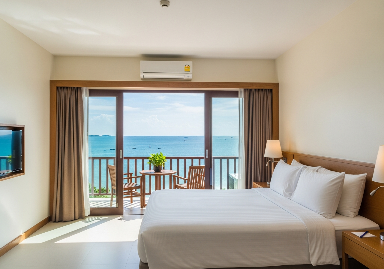 Deluxe room — balcony with dark wood railings, Gulf of Thailand view, Hua Hin