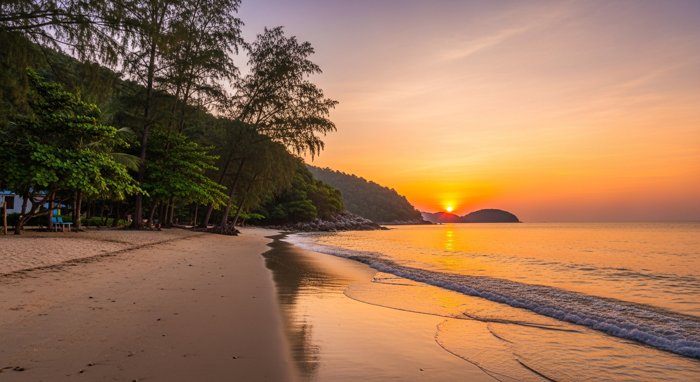 Khuk Khak Beach at golden hour, Khao Lak