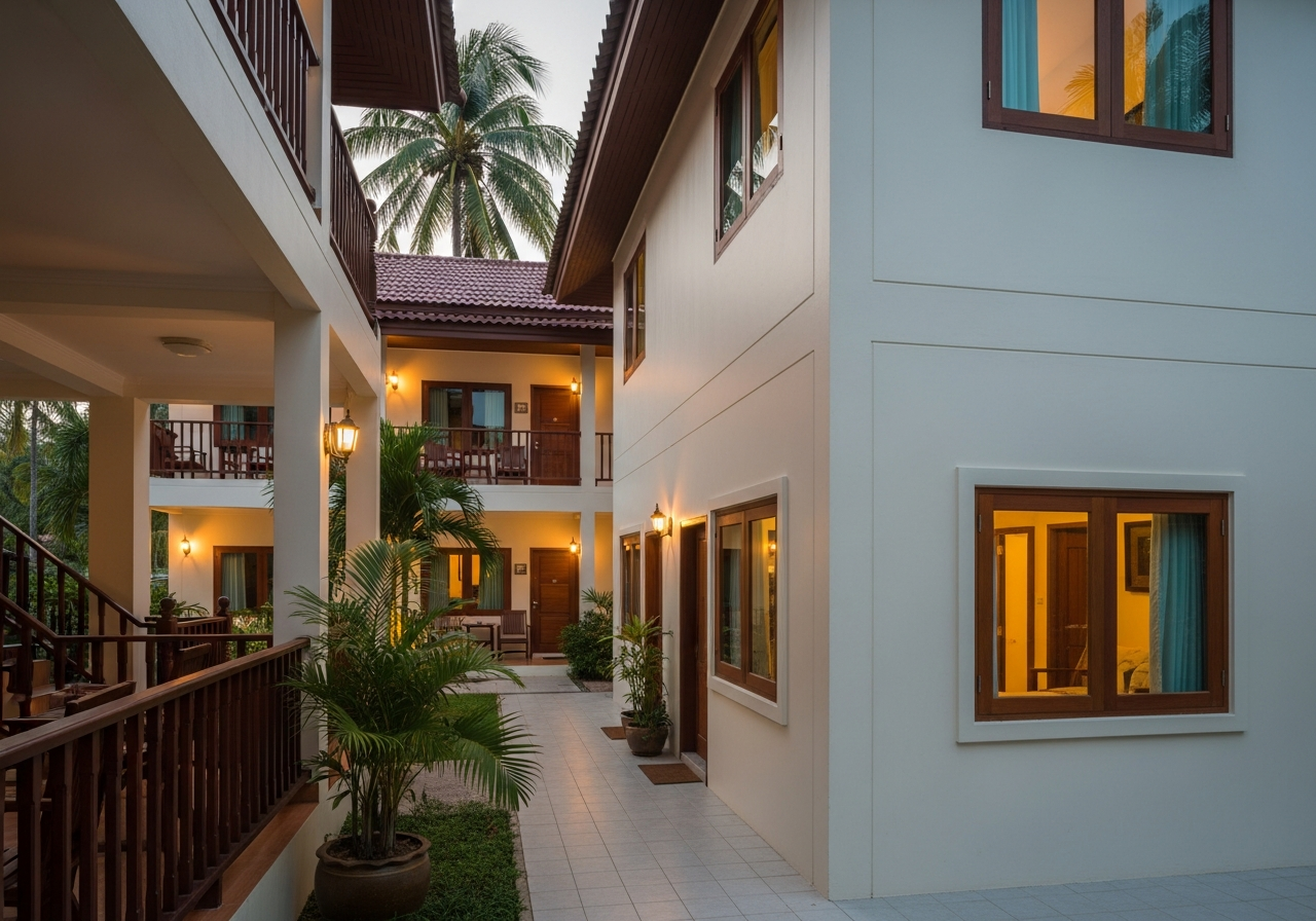 Family-run hotel courtyard at Khuk Khak Hotel