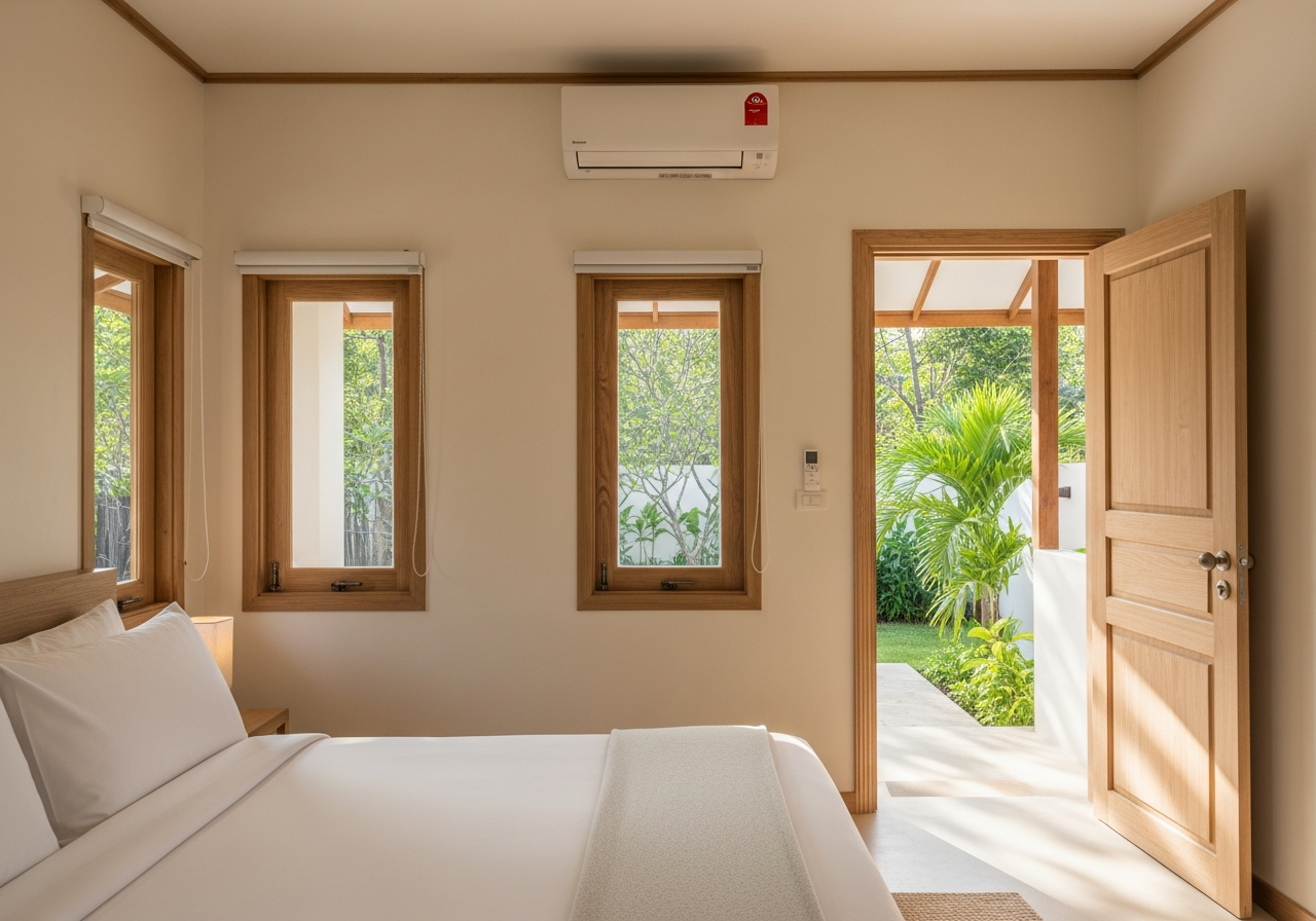 Superior bungalow — queen bed, garden terrace, cream plaster