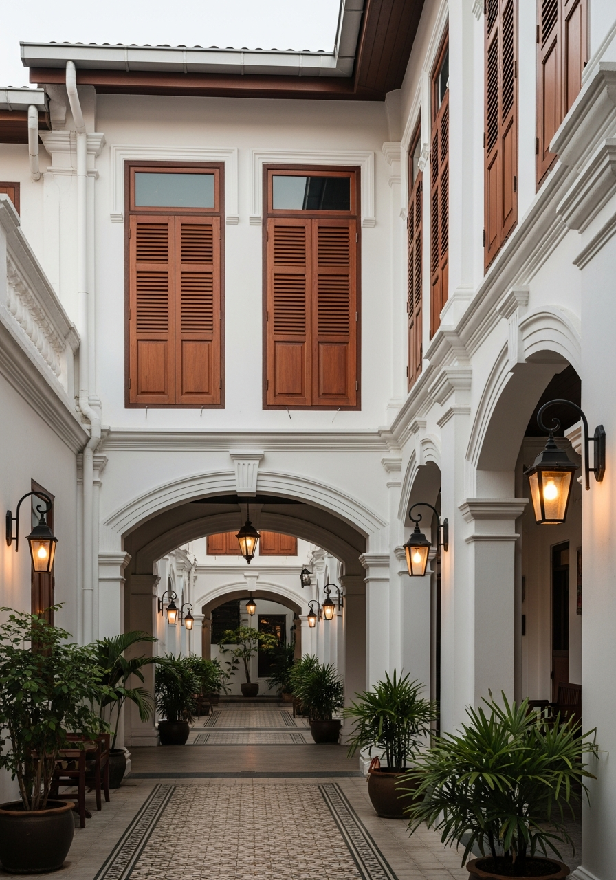 Soi Romanee House — arcade walkway of the heritage shophouse boutique, Phuket Old Town
