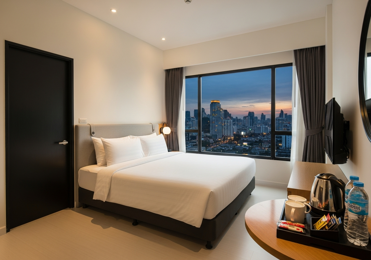Deluxe room — king bed with city outlook